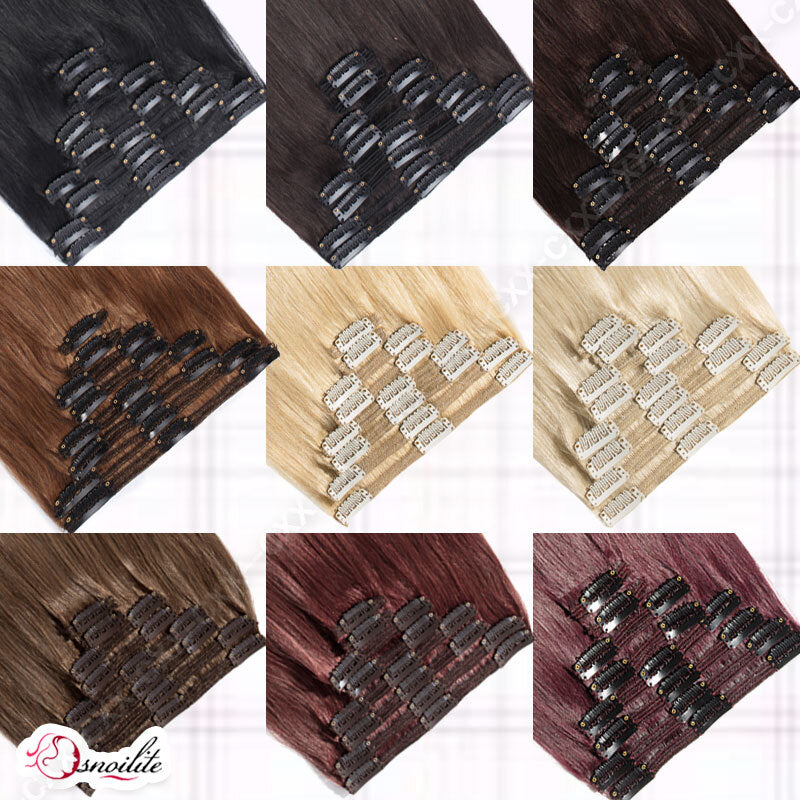 Double Weft Remy Human Hair Extensions Full Head Thick Clip-In Set