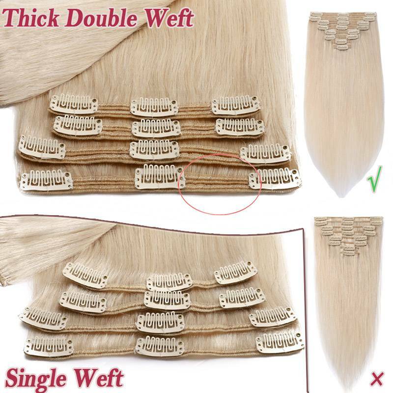 Thick Clip-In Remy Human Hair Extensions - Full Head, Long & Double Weft