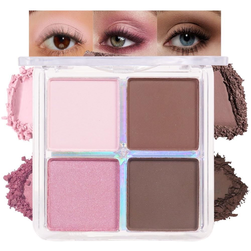 Matte Eyeshadow Quad Palette for Mature Skin - Waterproof Natural Brown