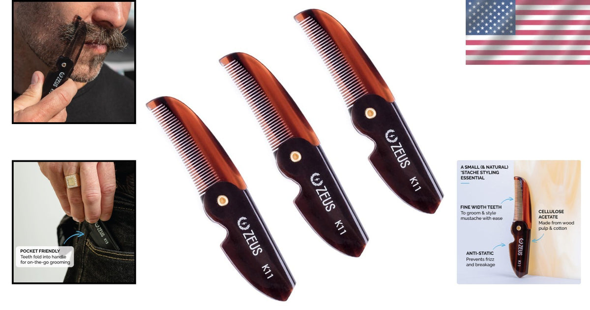 Cellulose Acetate Mustache Comb Set - Portable Grooming Essentials