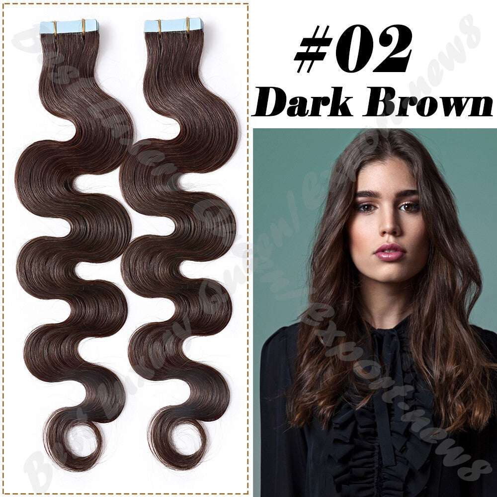 100% Human Hair Tape-In Extensions Full Head Body Wave & Straight Styles