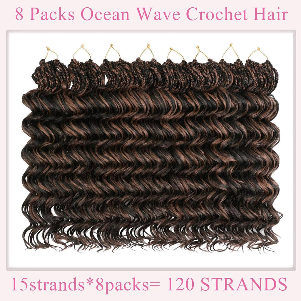Pre Looped Ocean Wave Crochet Hair 18 Inch Synthetic Braids Black Mix - 8 Pack