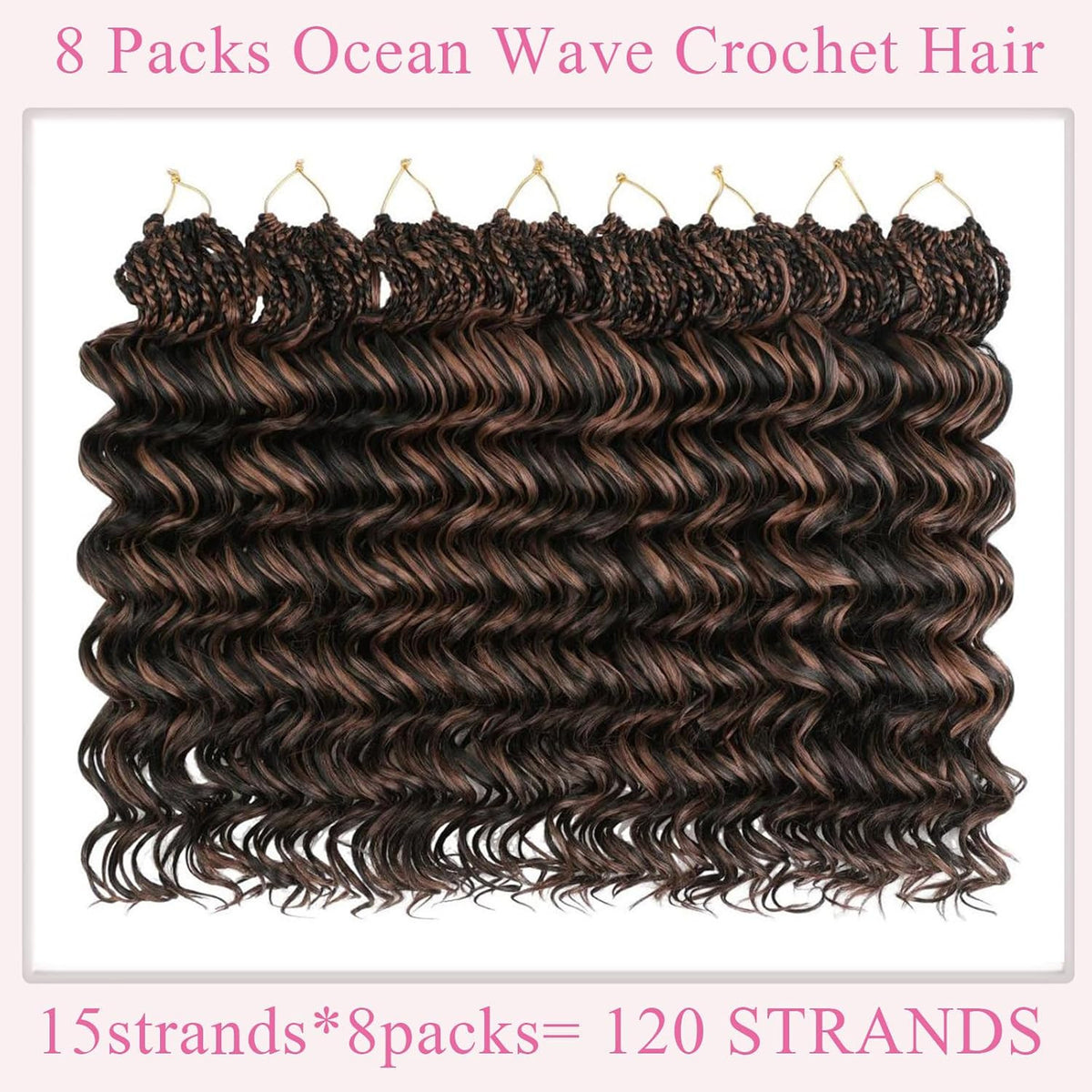 Pre Looped Ocean Wave Crochet Hair 18 Inch Synthetic Braids Black Mix - 8 Pack