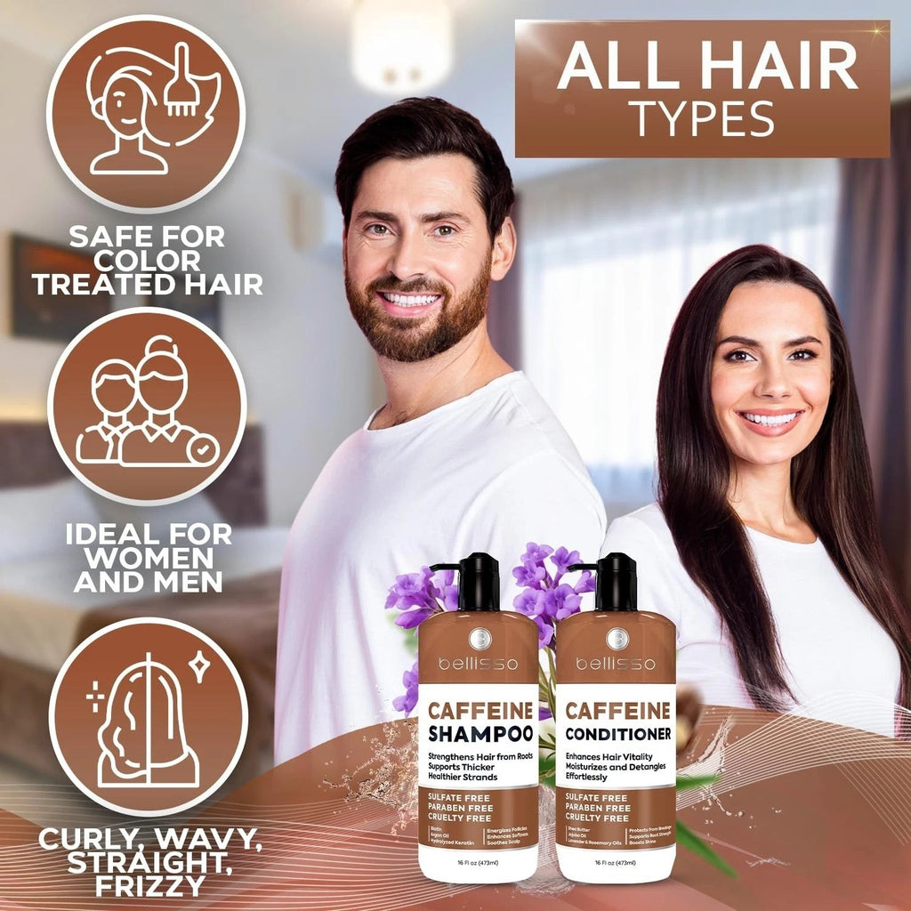 Hydrating Caffeine Shampoo & Conditioner Set - Sulfate-Free Volumizing Hair Care
