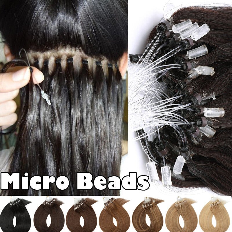 Thick 100% Remy Human Hair Extensions Micro Loop Beads - Multiple Lengths & Colors