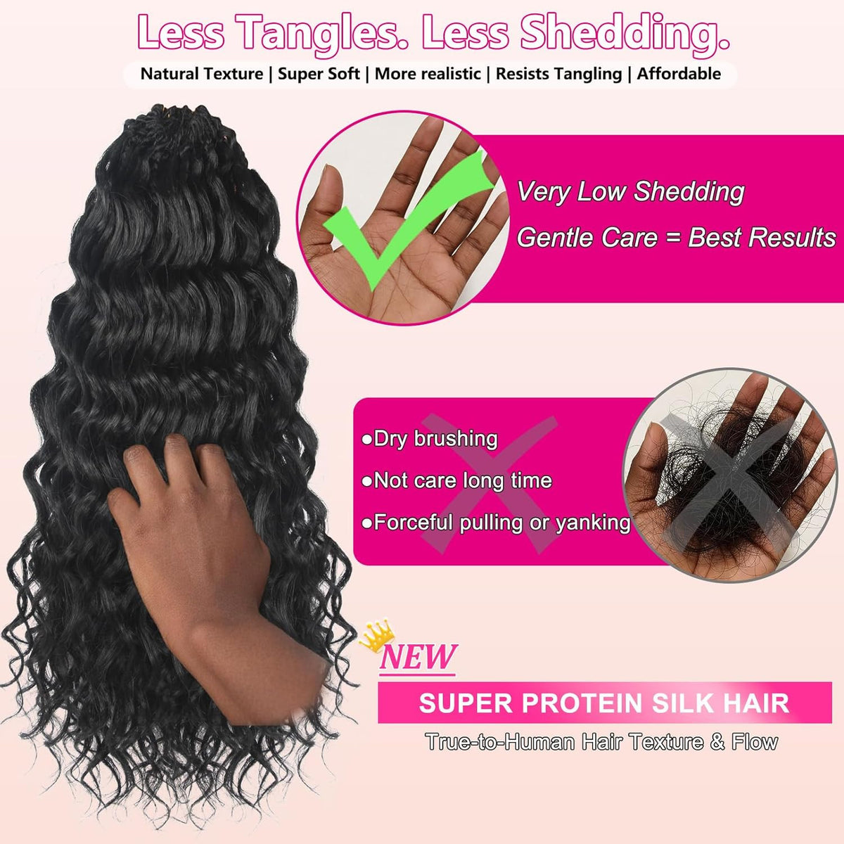 14 Inch Pre-Looped Ocean Wave Crochet Braids - Natural Look, 8 Packs