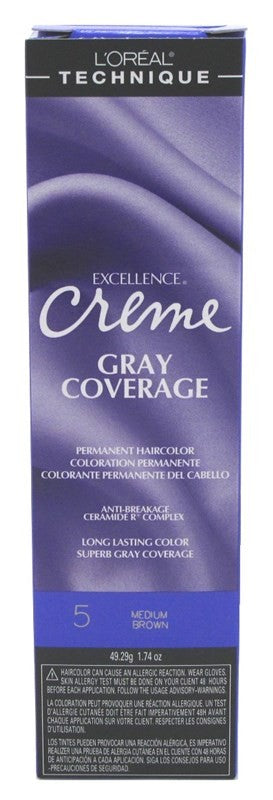 (3 Pack) L'Oréal Excel Creme Hair Color #5 Medium Brown 1.74oz - Grey Coverage