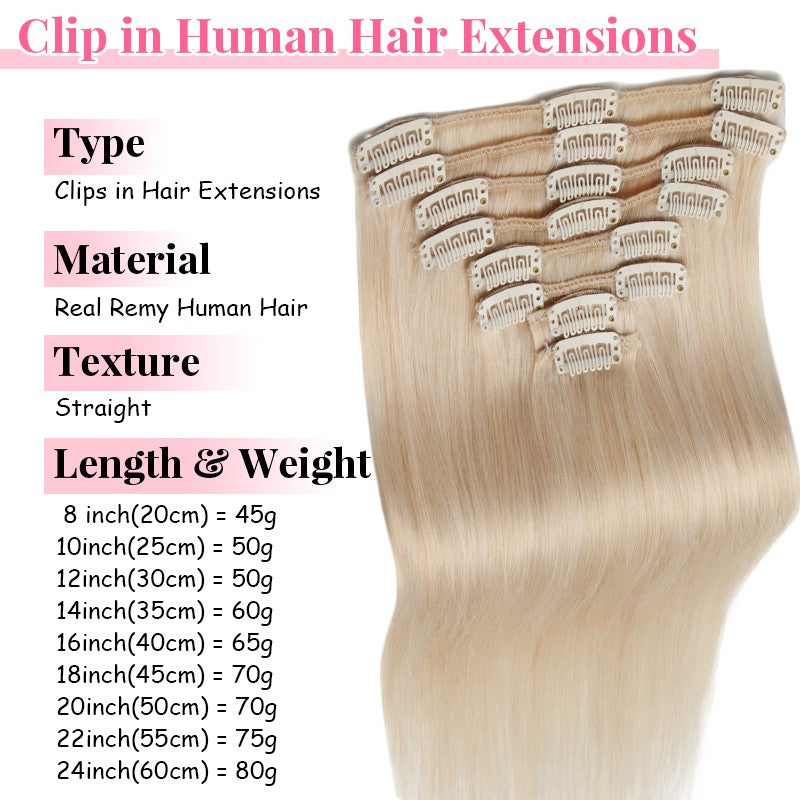 Clip-In Hair Extensions Full Head Set - Remy Human Hair Balayage 8 Pieces