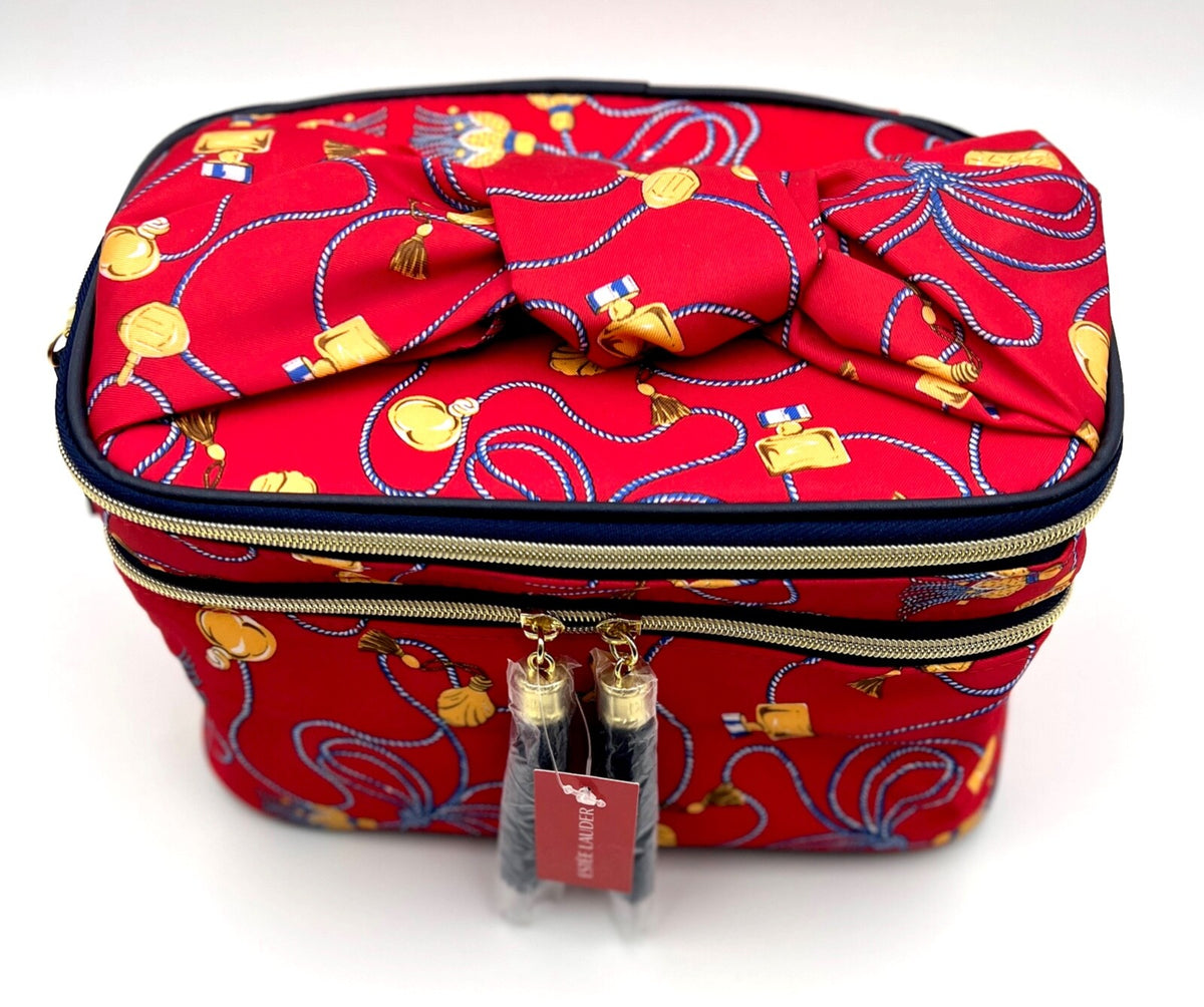 Double Layer Makeup Train Case with Handle & Built-in Mirror