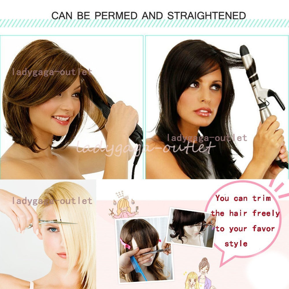 Women Long Curly Wavy Synthetic Wig with Bangs for Party & Costume