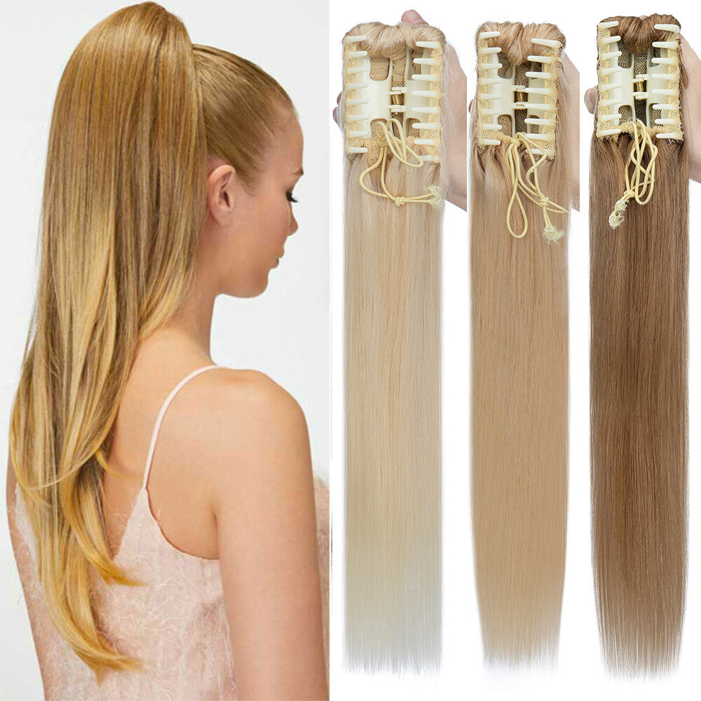 Claw Clip Ponytail Extensions - Real Human Hair, Wavy, Multiple Colors & Lengths
