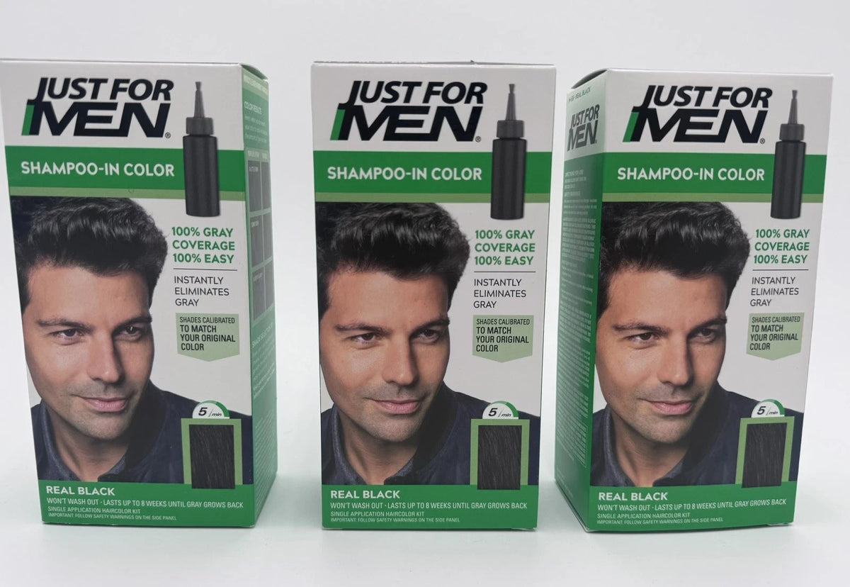 Just For Men Shampoo-In Hair Color Real Black H-55 - Natural Gray Coverage