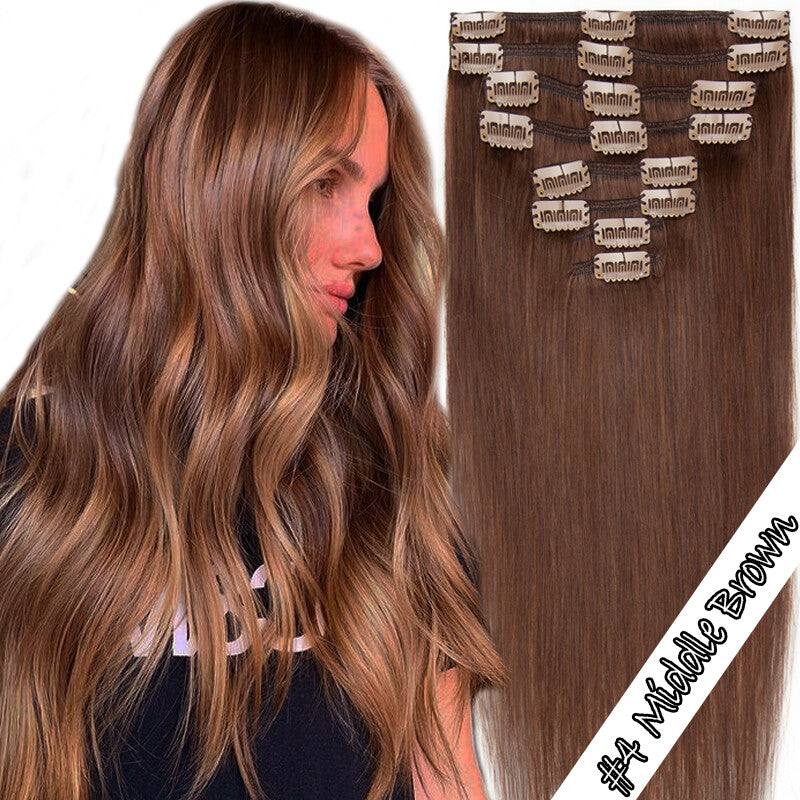 Clip-In 100% Remy Human Hair Extensions for Full Head - Multiple Colors & Lengths