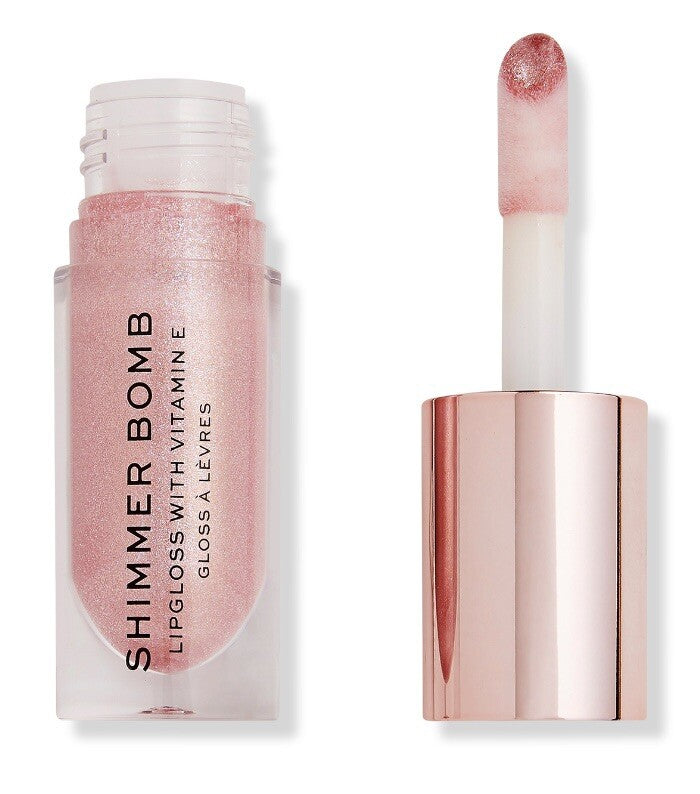 Plumping Lip Gloss - Shimmer Bomb by Makeup Revolution, Glimmer Nude, 0.17oz