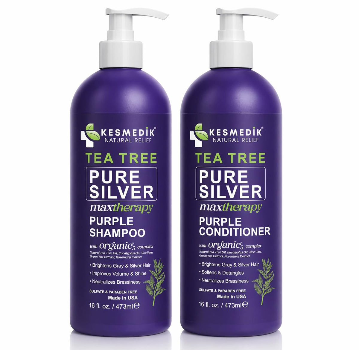 Purple Shampoo & Conditioner Set for Bleached, Silver & Gray Hair - Anti-Brass Toner