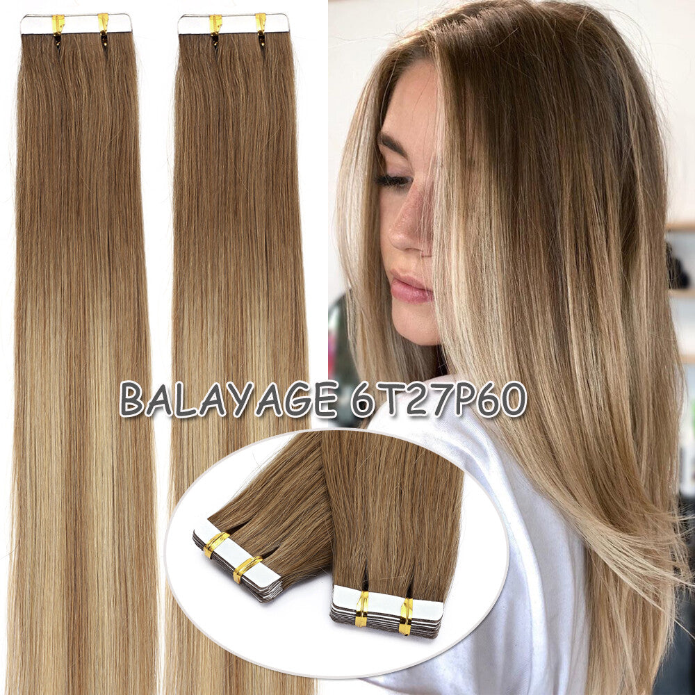 60PCS Tape-In Human Hair Extensions Skin Weft Straight 150g - Thick & Natural