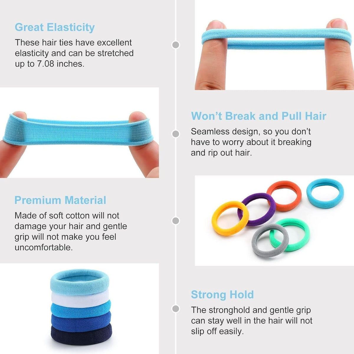 100PCS Colorful Seamless Elastic Hair Ties No Damage for Women