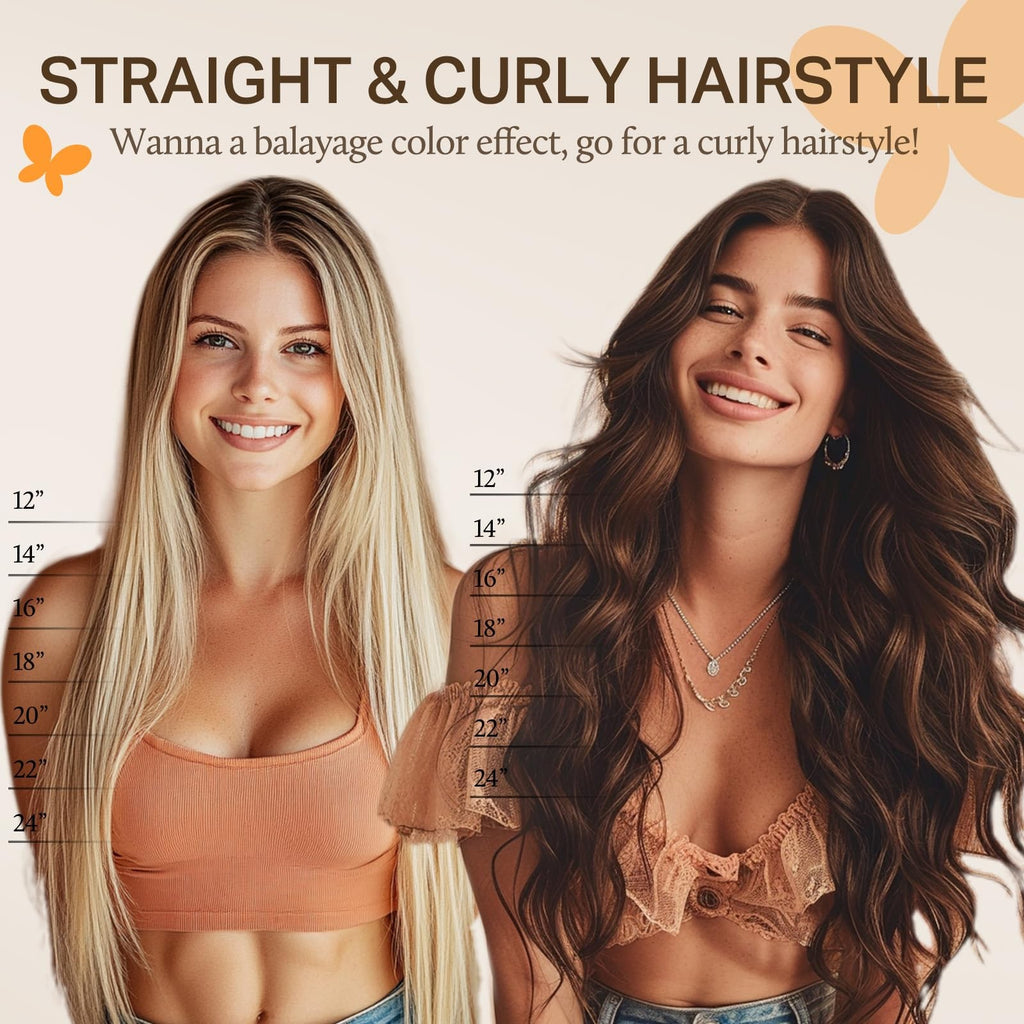 Clip In Hair Extensions Human Hair - Fast 5-Minute Installation, 7pcs, Real 9A Quality
