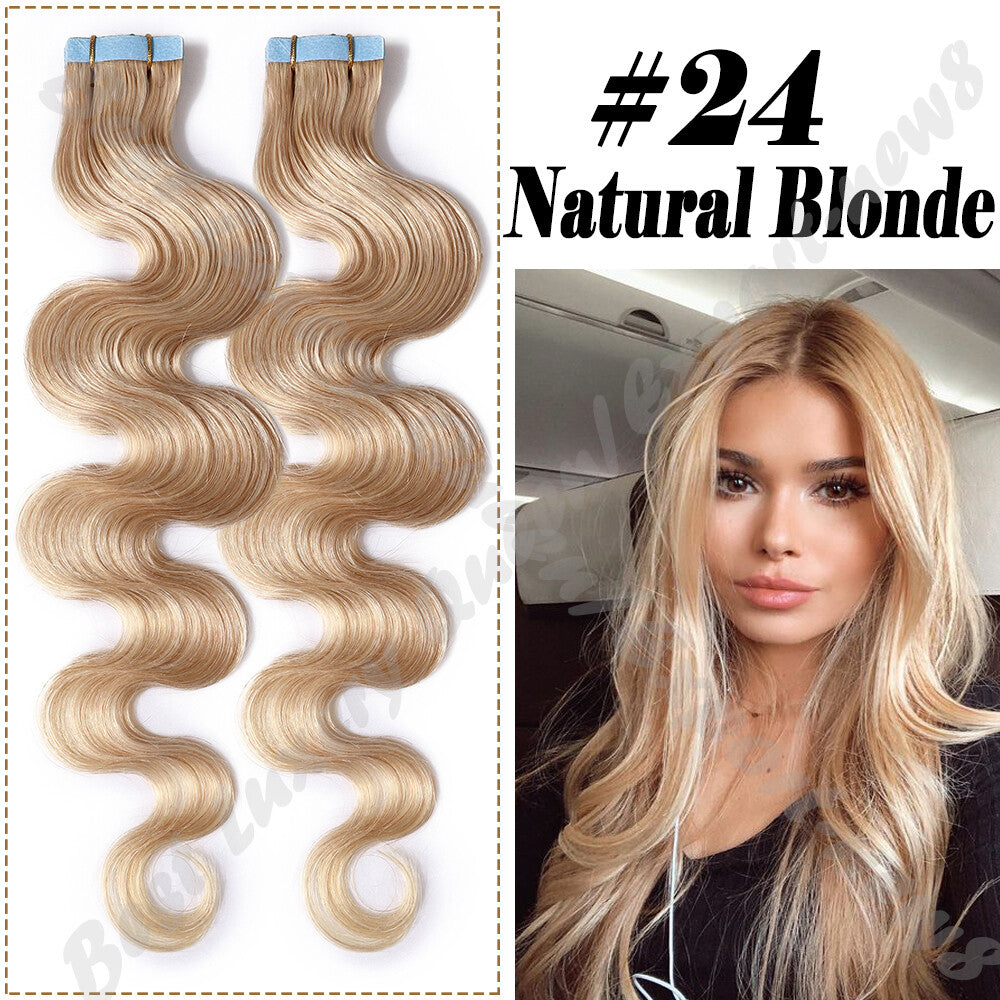 100% Human Hair Tape-In Extensions Full Head Body Wave & Straight Styles