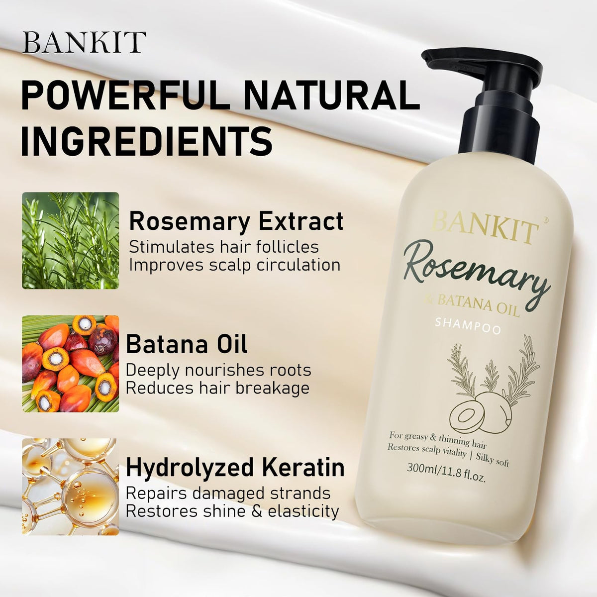 Rosemary Batana Shampoo for Thinning Hair with Biotin & Keratin – Gentle Volumizing 11.8 Fl Oz