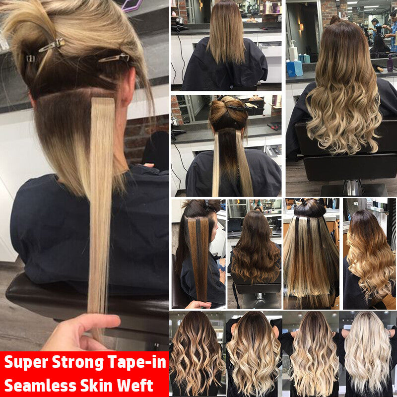 Remy Human Hair Tape-In Extensions Wavy Full Head 200g 80pcs - Multiple Colors & Lengths