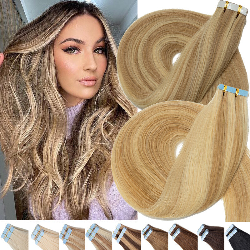 Premium Russian Remy Tape-In Hair Extensions Full Head - Thick & Natural