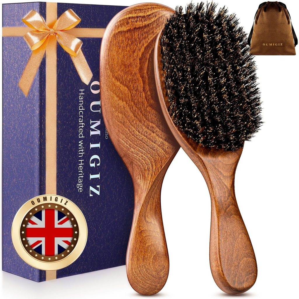 Large Wooden Boar Bristle Hair Brush for Men & Women - Natural Detangler & Styler