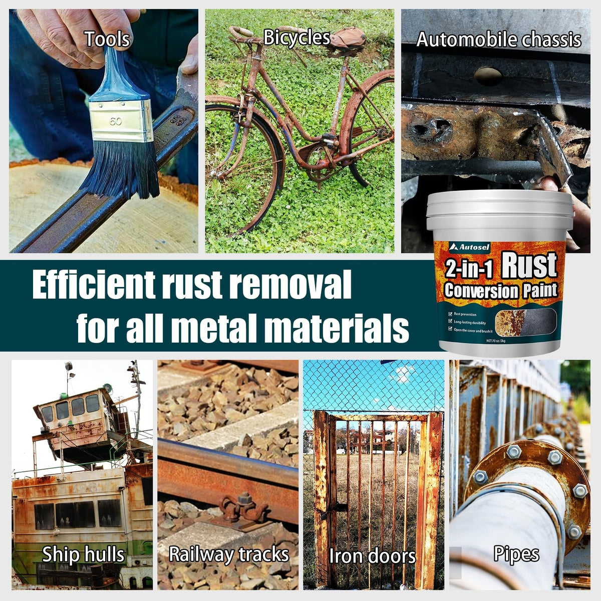 2-in-1 Rust Converter & Metal Primer - Black Anti-Rust Paint for Metal
