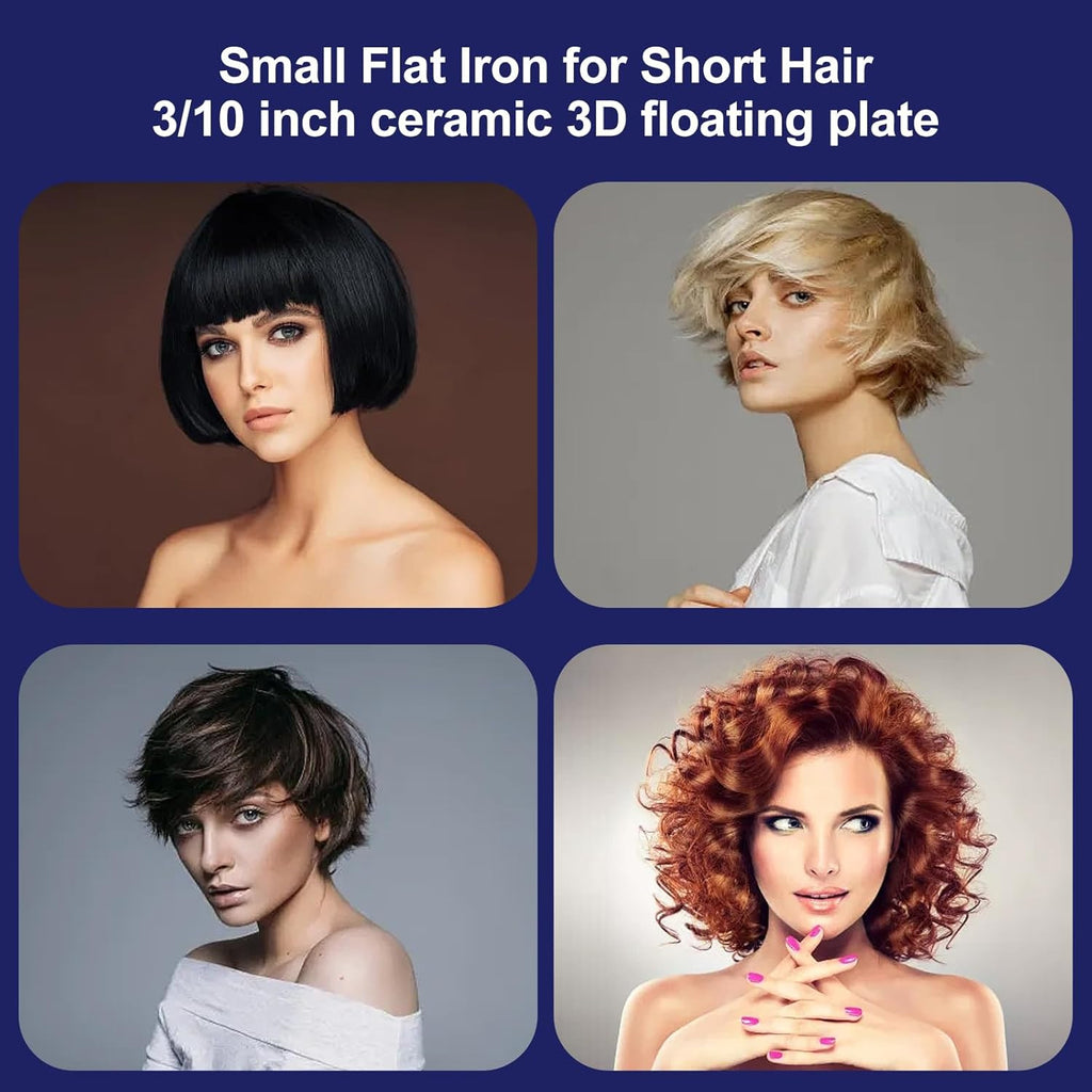 Mini Flat Iron for Short Hair - 3/10 Inch Skinny Hair Straightener with Adjustable Temp