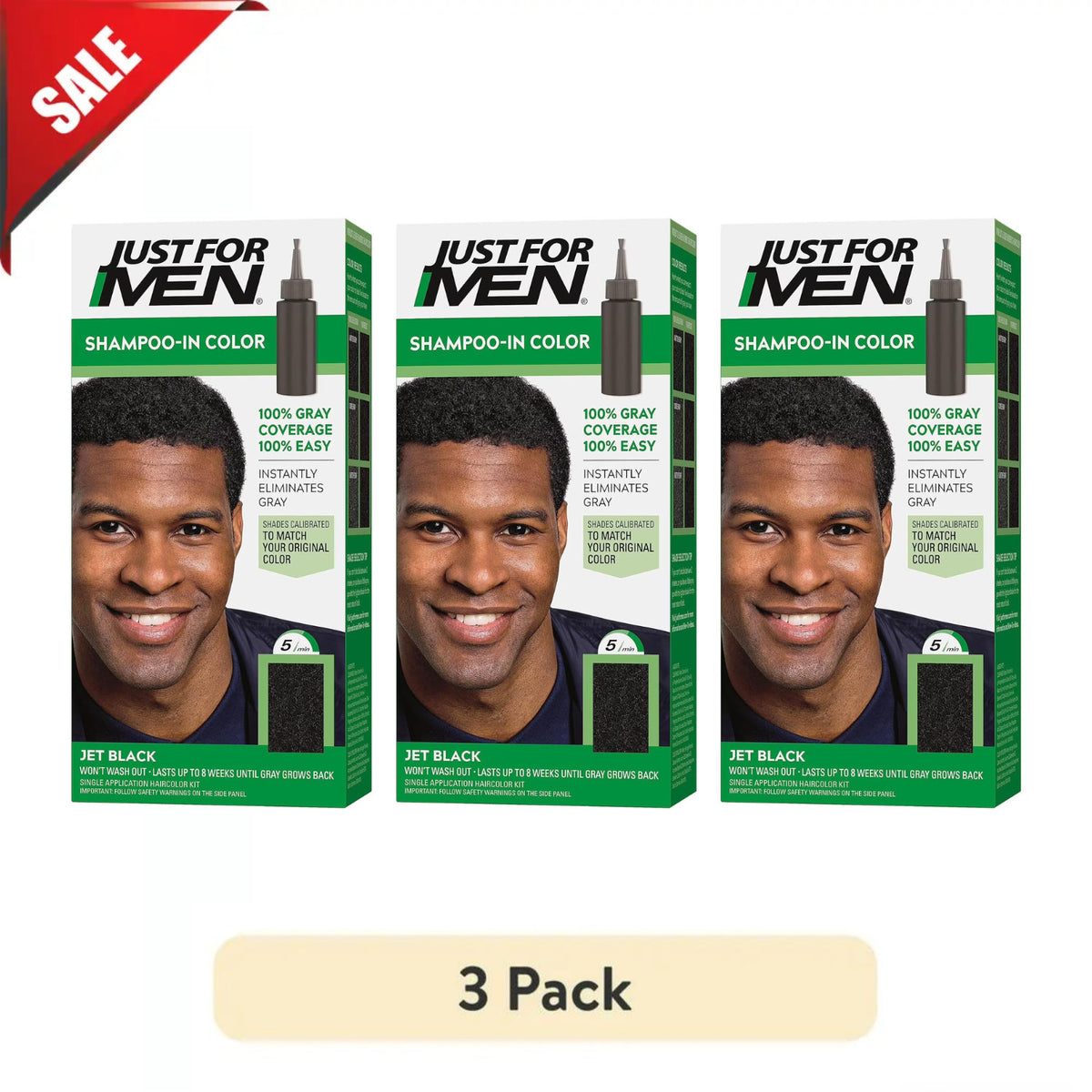 (3 Pack) Hair Dye for Men - Natural Look, Lasts 8 Weeks, Jet Black