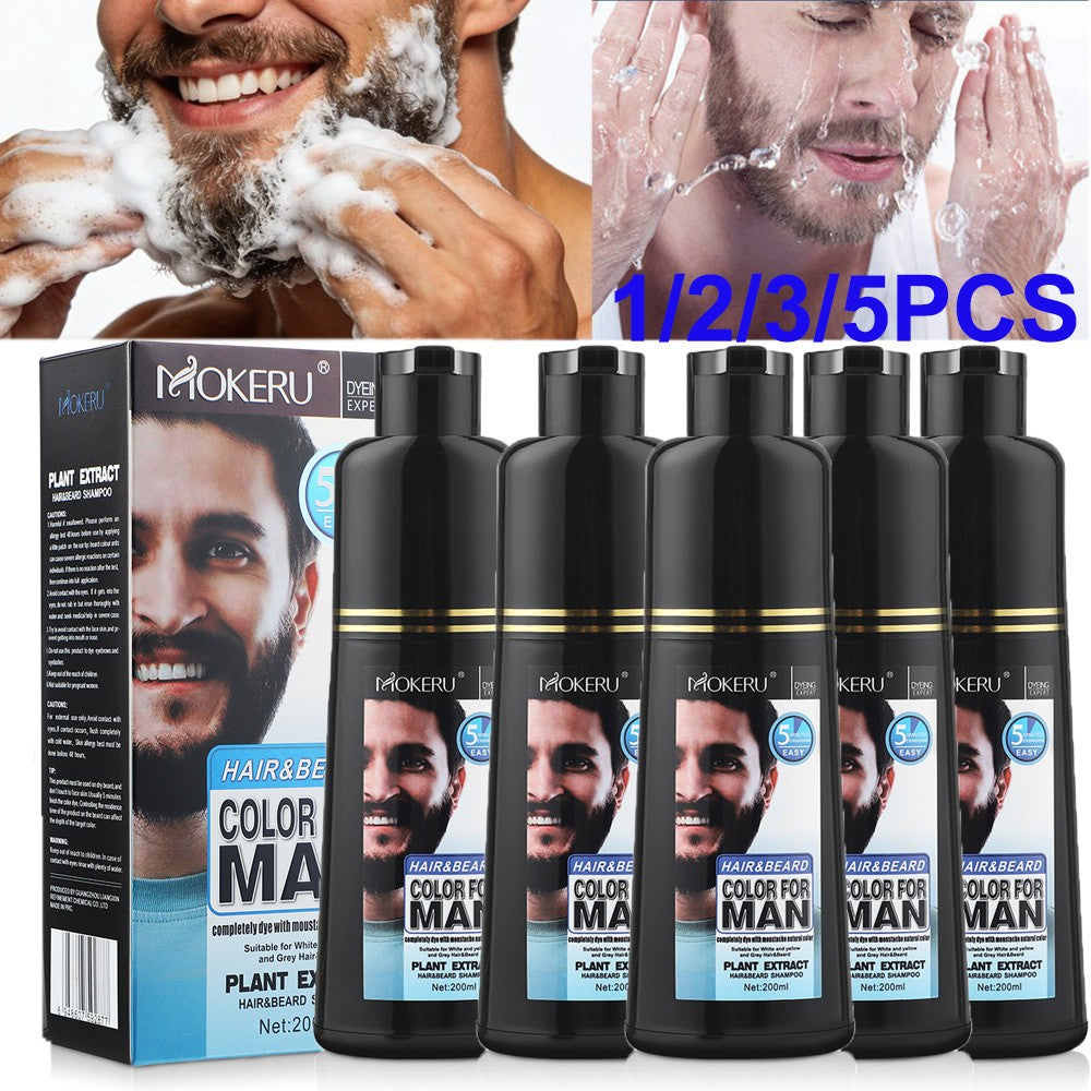 Men's Beard Hair Color Dye Shampoo - Natural Black Darkening 200ML