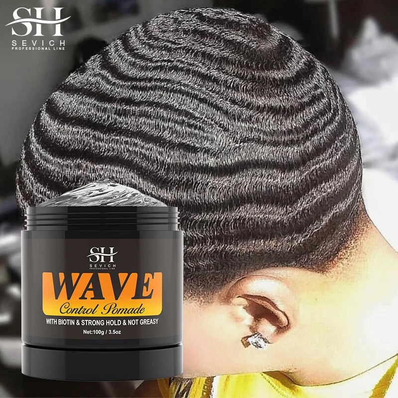 Natural Wave Control Pomade for Men - Strong Hold & Shine, 360 Waves Styling Clay