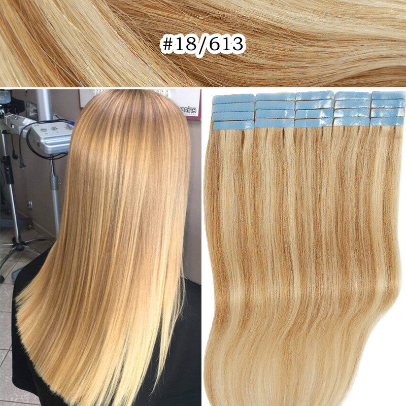 100G Tape-In Remy Hair Extensions Full Head - Russian Human Hair Thick Skin Weft