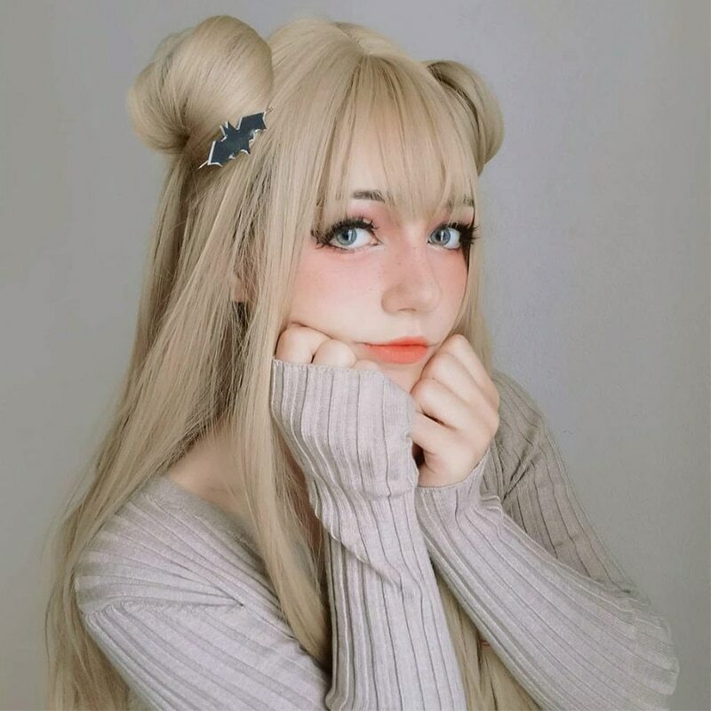 Blended Blonde Cosplay Wig with Bangs - Heat Resistant Synthetic Hair, Long Straight