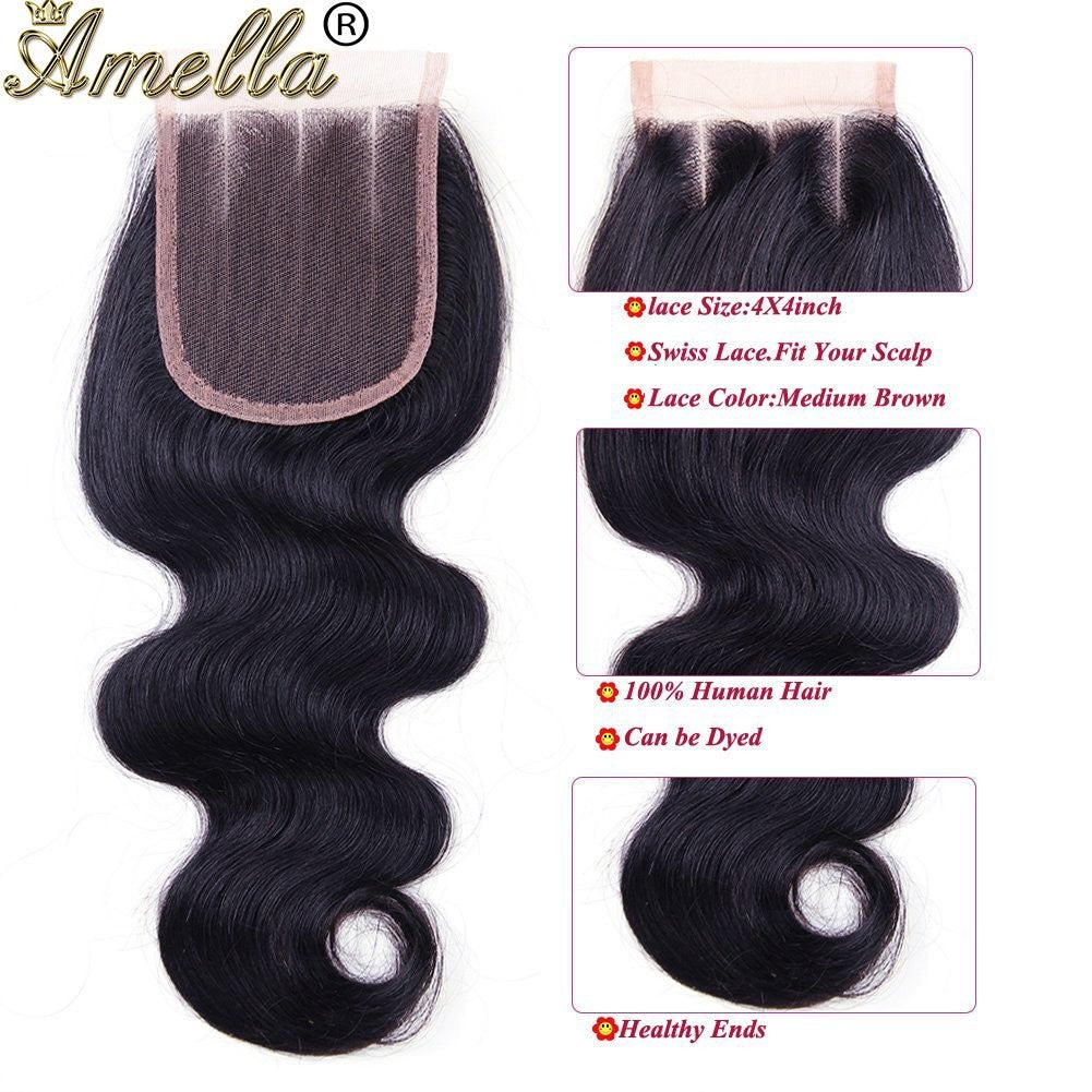 Brazilian Body Wave Hair Extensions Set with Closure - 14 16 18 Inches