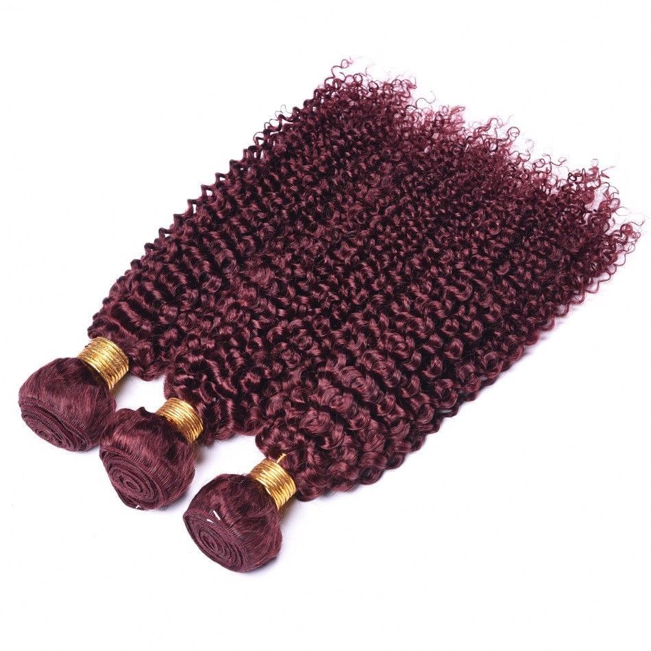 Human Hair Extensions Burgundy 99J Multiple Lengths & Textures - Full Bundle