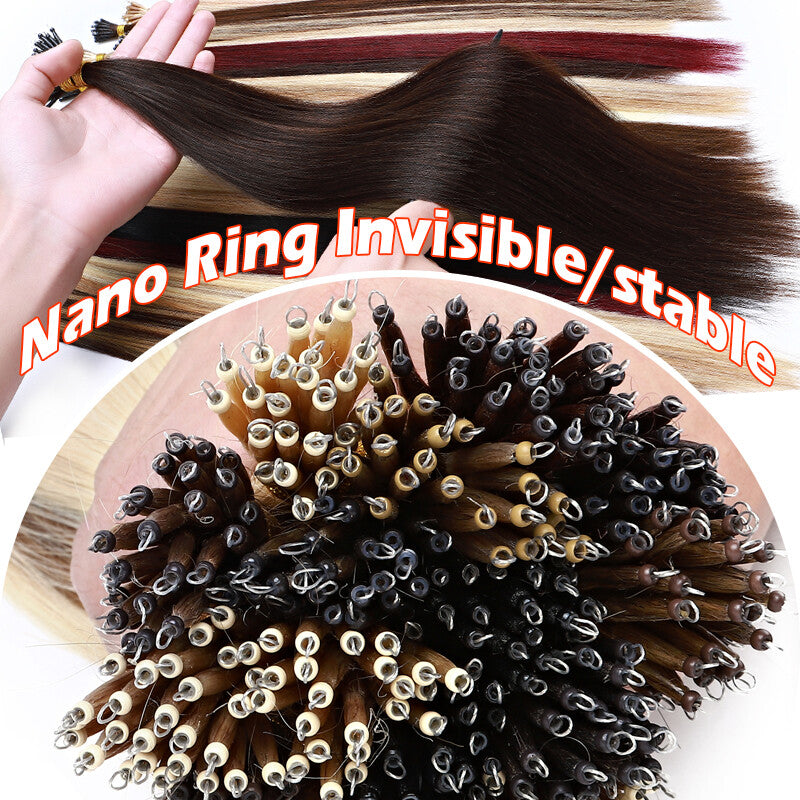 Remy Human Hair Extensions Nano Ring Bead Loop Micro Tips Thick 16-22 Inch