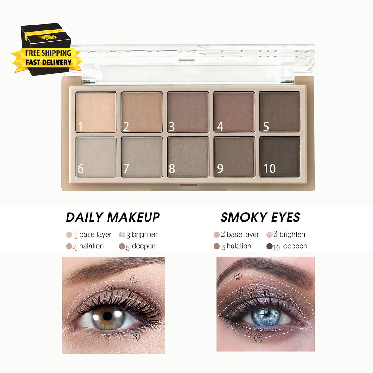 10 Color Matte Eyeshadow Palette for Women - Cool Neutral Tones