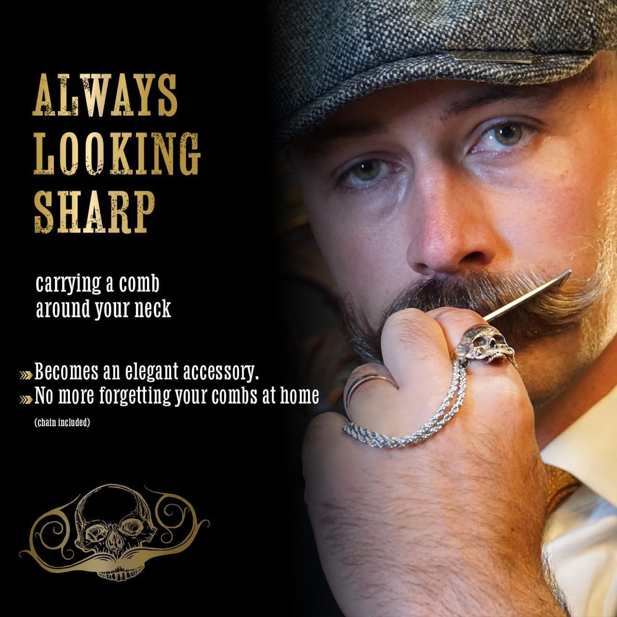 Mustache Wax Extra Strong Hold & Metal Comb Kit - Beard & Lip Balm Set