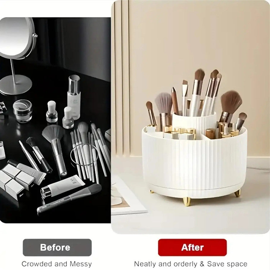 Rotating Makeup Organizer with 5 Compartments - 360° Plastic Cosmetic Holder