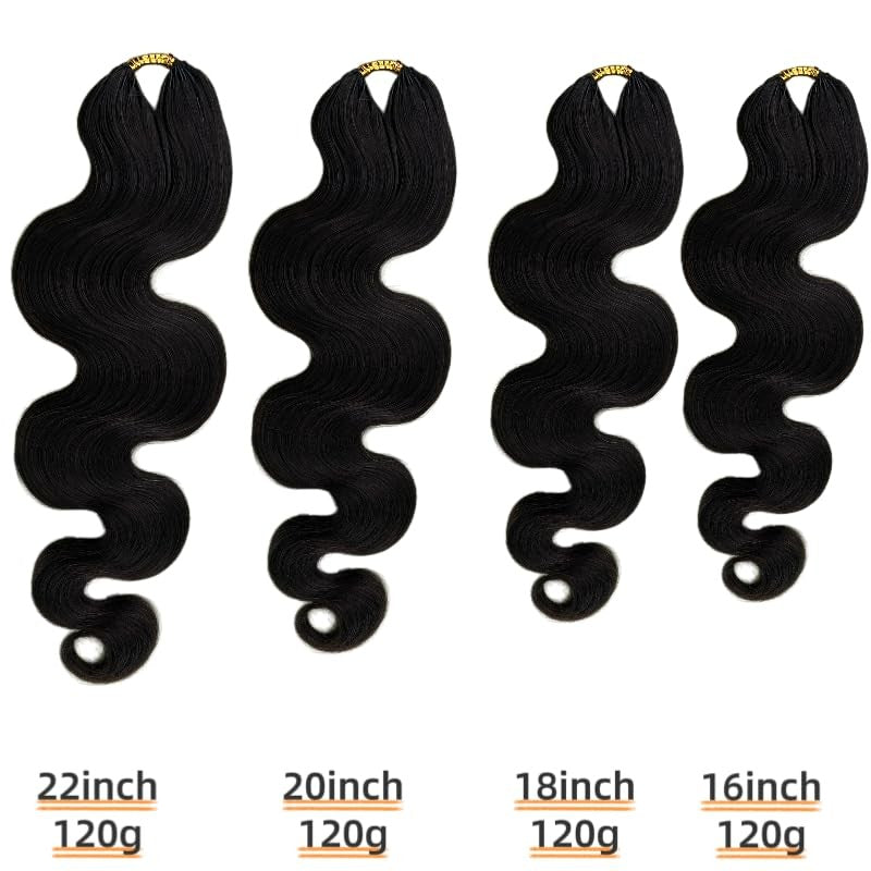 16-Inch Human Hair Body Wave Crochet Extensions - Knotless Pre-Separated 60g