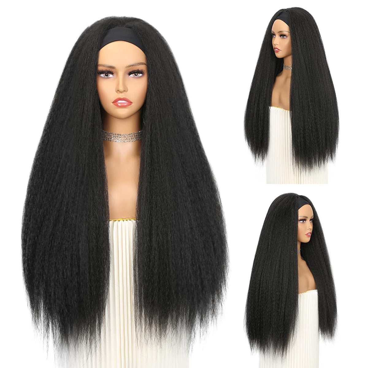 Kinky Straight Headband Wig for Black Women 26 Inch Natural-Look Hair