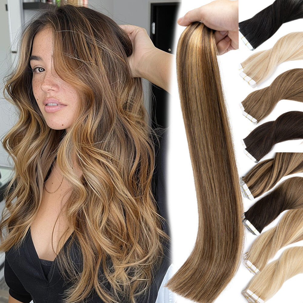 Invisible Skin Weft Tape-In Human Hair Extensions - Thick Remy Hair for Full Head