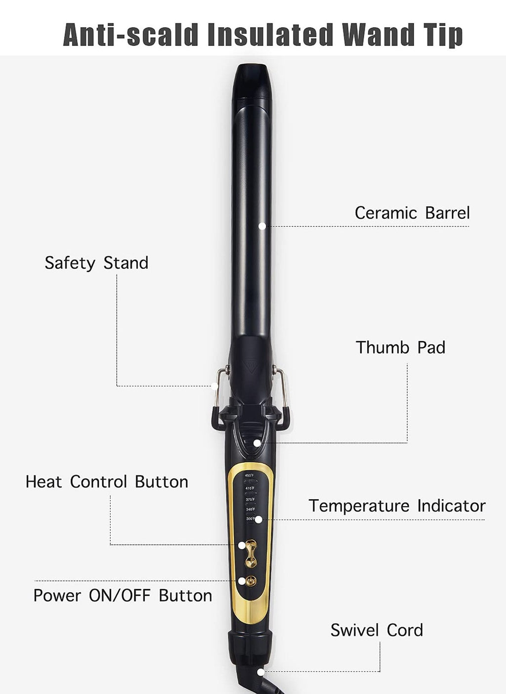 Extra Long 1 Inch Ceramic Tourmaline Curling Iron for Long Hair - Professional Styling Tool