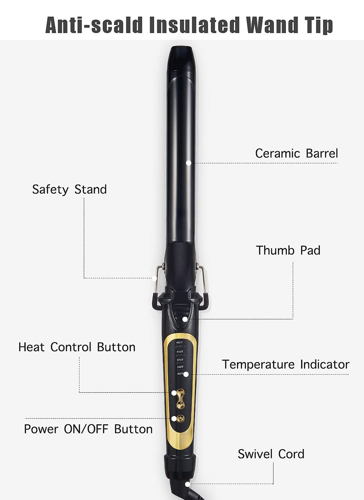 Extra Long 1 Inch Ceramic Tourmaline Curling Iron for Long Hair - Professional Styling Tool
