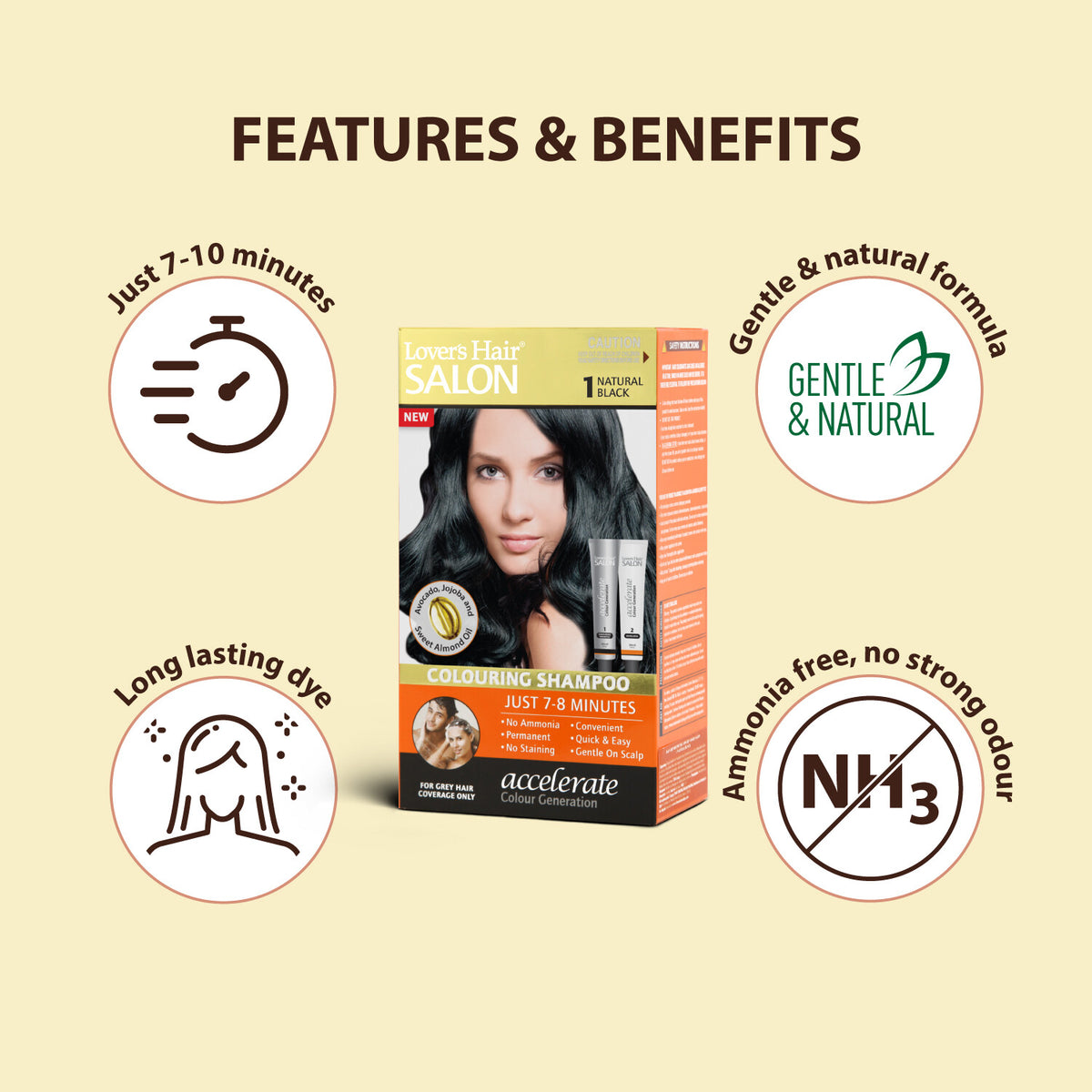 Hair Coloring Shampoo Natural Black, Brown & Mahogany - Organic Henna & Herbal Extracts