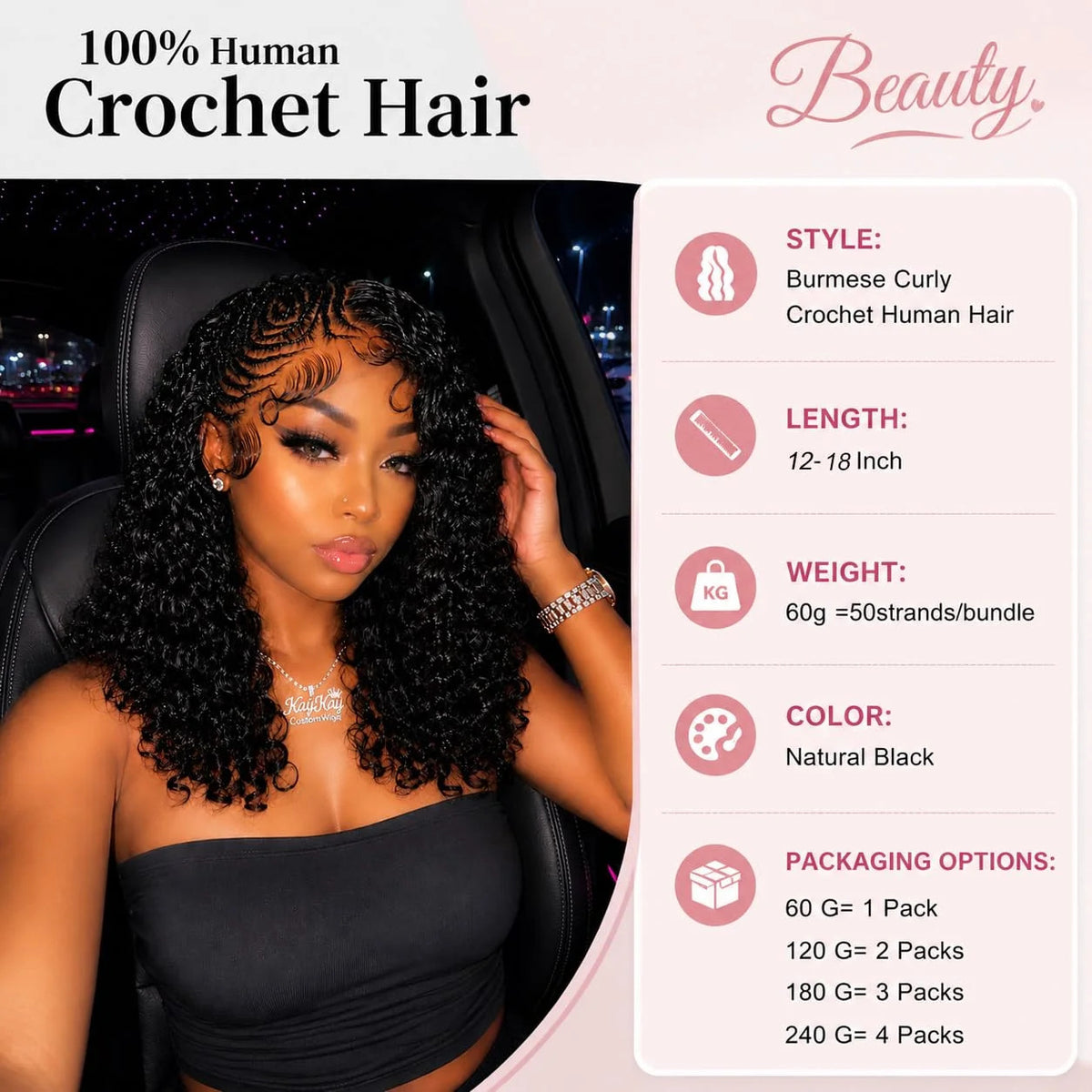 12 Inch Water Wave Crochet Human Hair Extensions for Black Women - Knotless, Reusable, Natural Black
