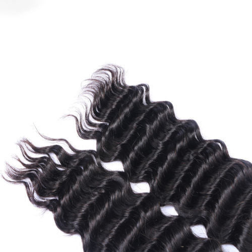 Virgin Human Hair Extensions 3 Bundles with Free Part Lace Closure Deep Wave