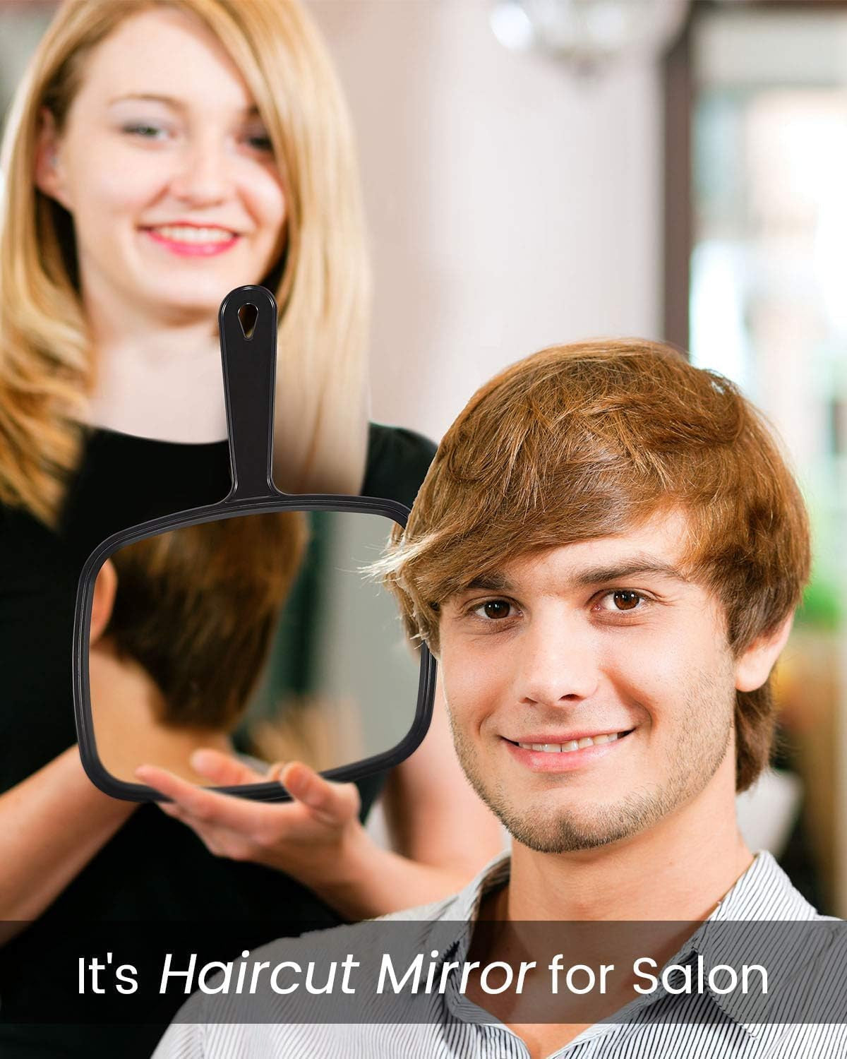 10.3-Inch Hand Mirror for Makeup and Hair Styling - Black