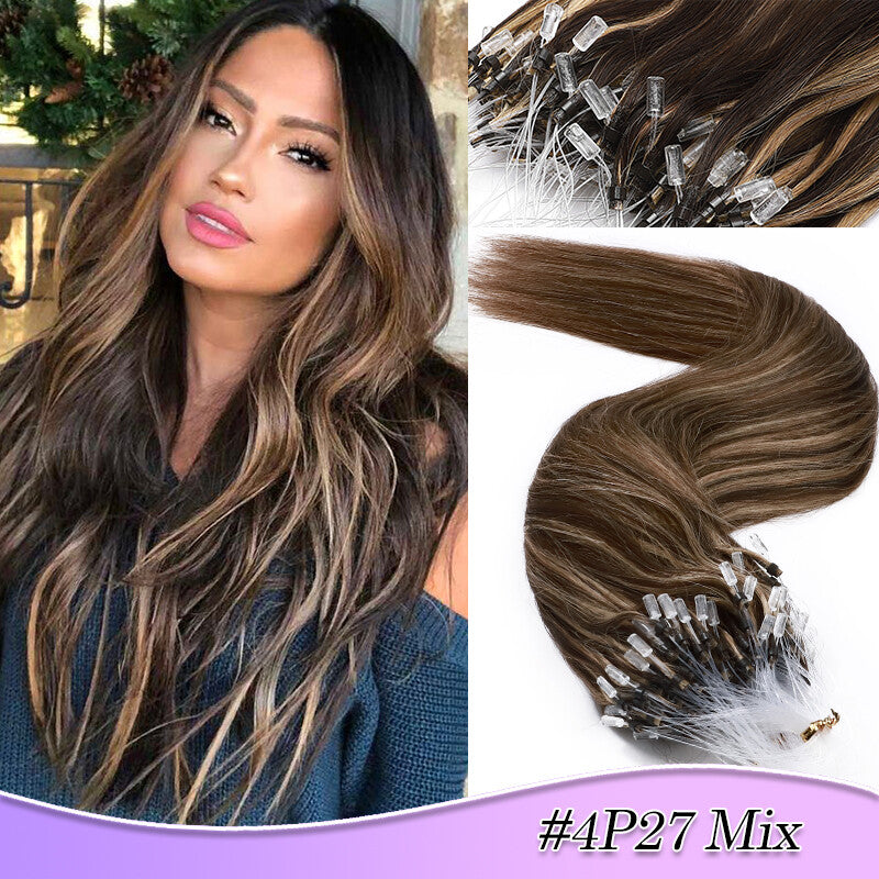 Micro Ring Human Hair Extensions - Remy Straight Microlink Beads, Multiple Lengths & Colors